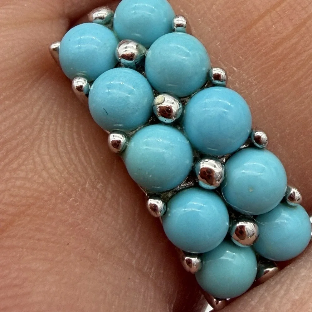 Vtg Sterling Silver Turquoise Cluster Ring Double Row Thailand QVC HSN Sz7